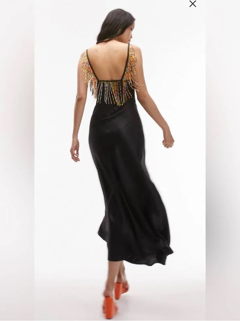 Topshop Beaded-Trim Black Slip Dress